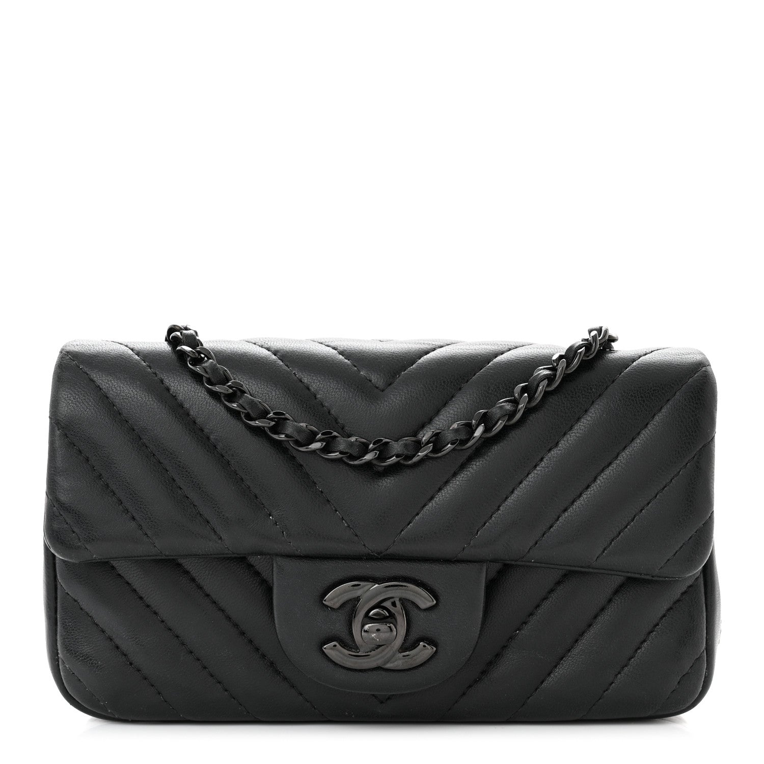 Chanel Lambskin Chevron Quilted Extra Mini Rectangular Flap So Black 1 of 10