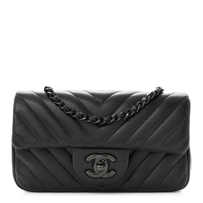 Chanel Lambskin Chevron Quilted Extra Mini Rectangular Flap So Black 1 of 10