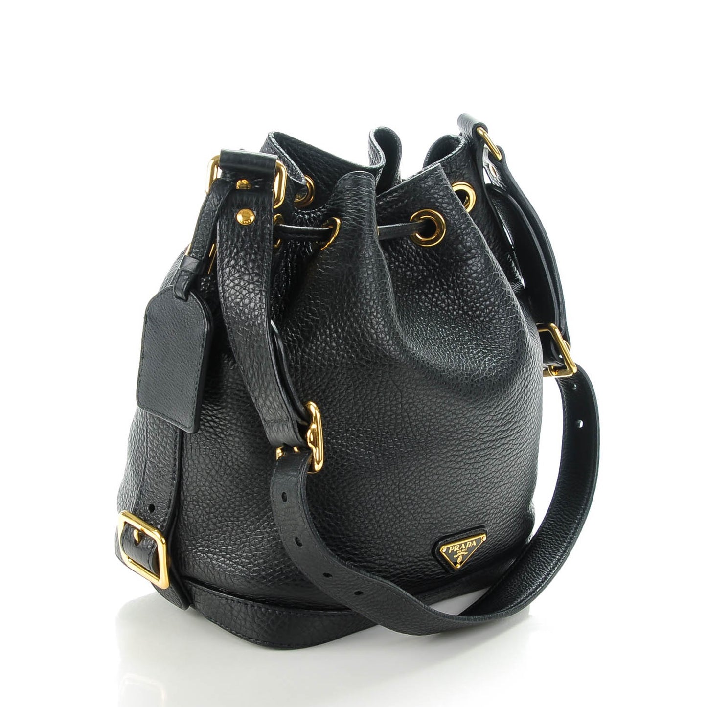 Vitello Daino Drawstring Bucket Nero Black