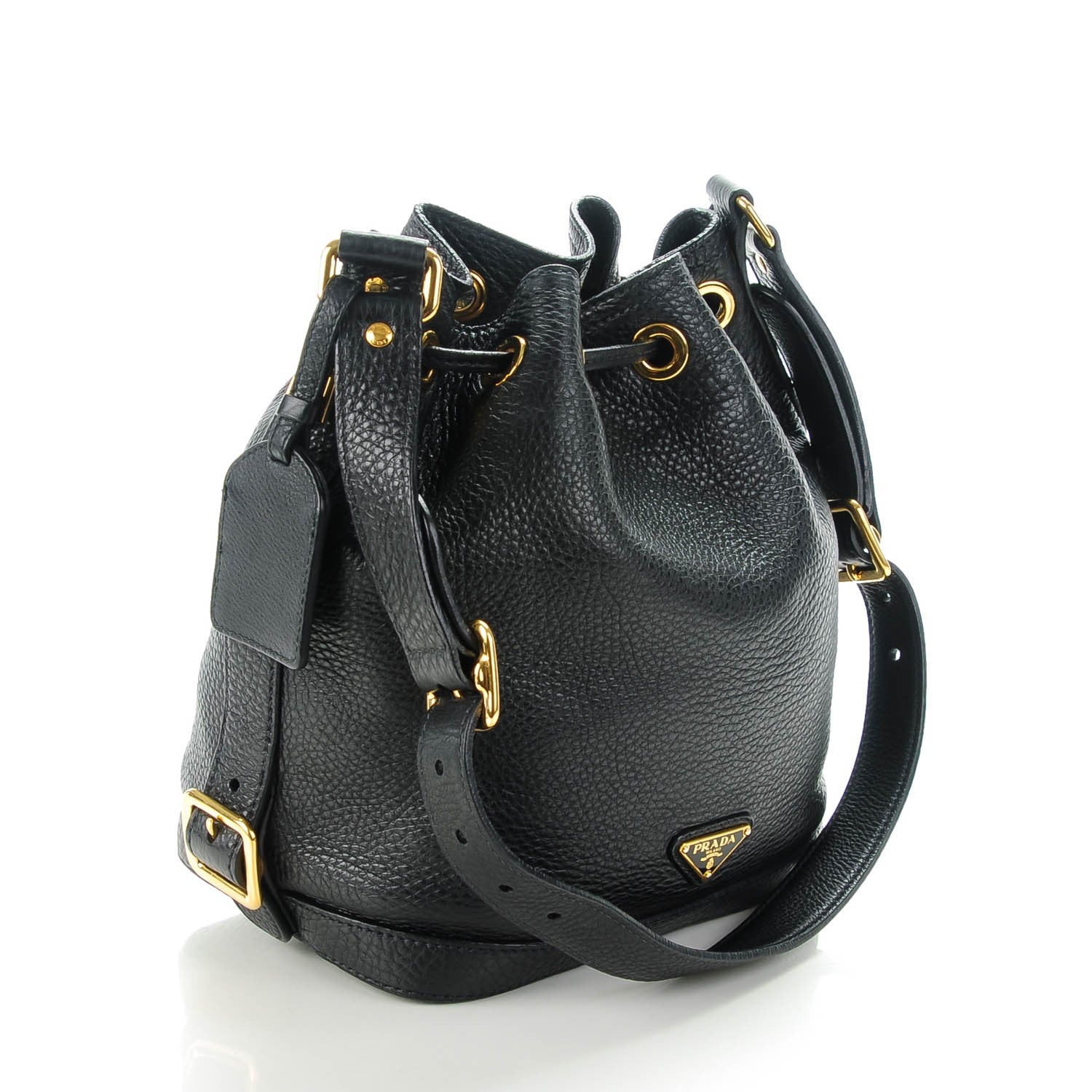 Prada Vitello Daino Drawstring Bucket Nero Black 3 of 7