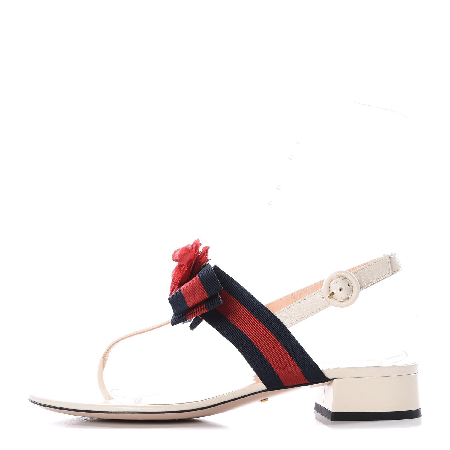 Gucci Calfskin Web Cindi Rose T-Strap Thong Sandals 40 White 1 of 8