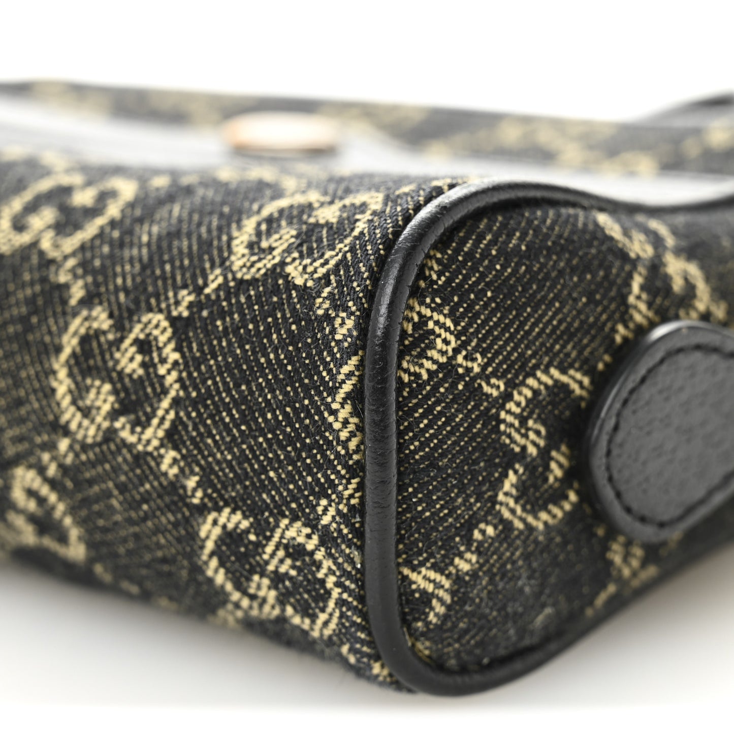 Jacquard Black Denim GG Monogram Textured Dollar Calfskin Mini Ophidia Shoulder Bag Black Ivory