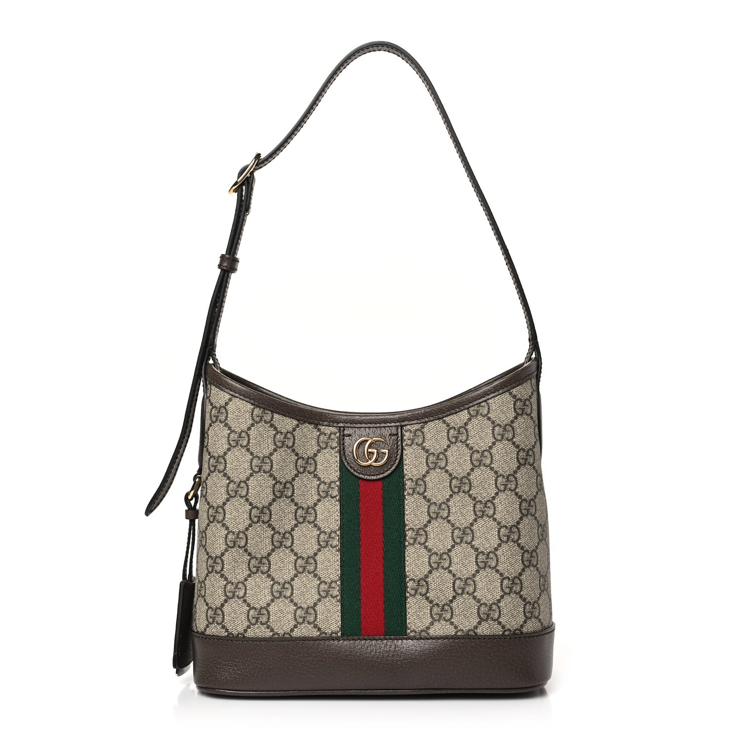 GG Supreme Monogram Textured Dollar Calfskin Web Small Ophidia Bucket Shoulder Bag Beige Ebony New Acero