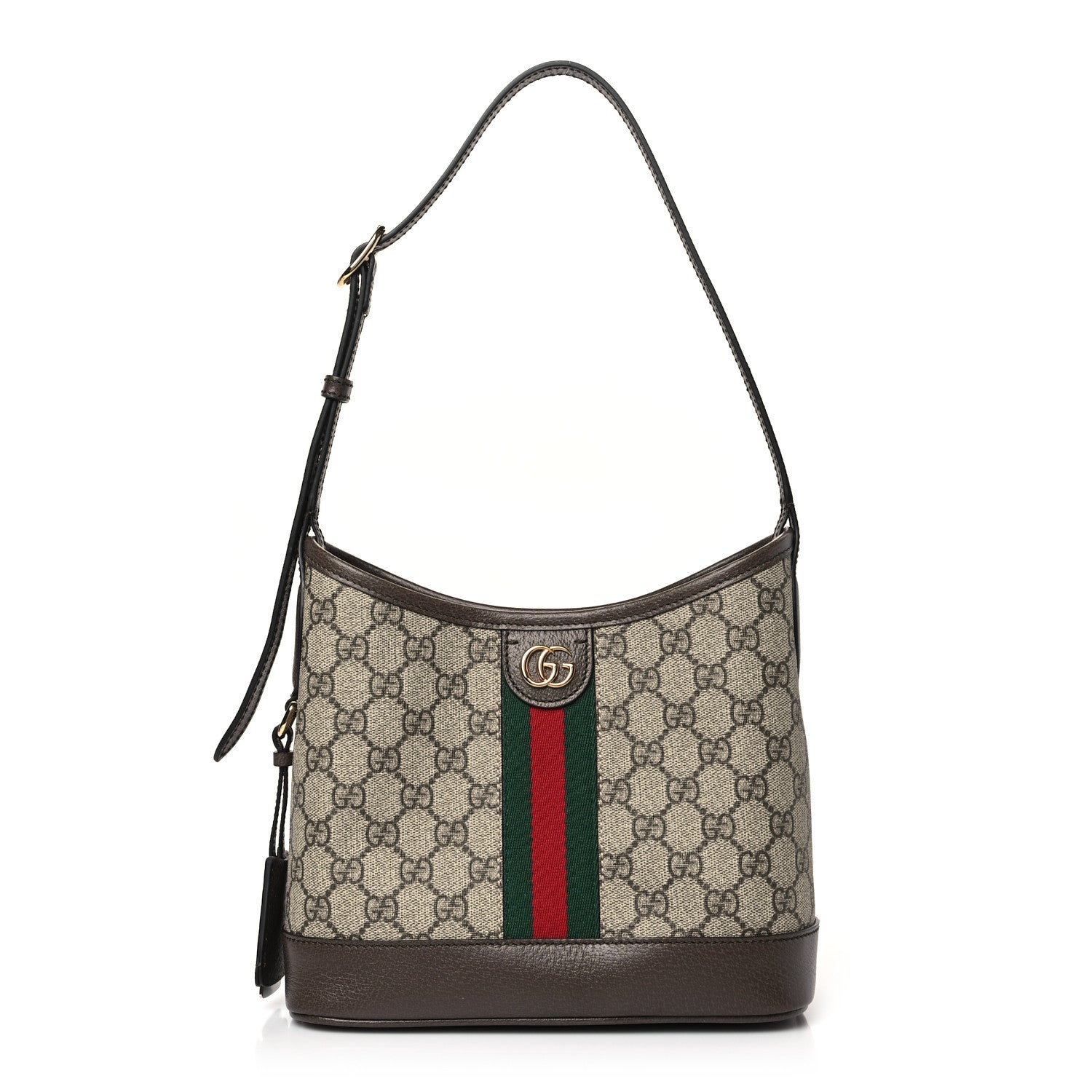 Gucci GG Supreme Monogram Textured Dollar Calfskin Web Small Ophidia Bucket Shoulder Bag Beige Ebony New Acero 1 of 9