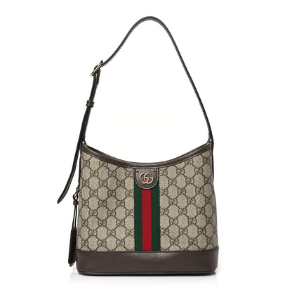 Gucci GG Supreme Monogram Textured Dollar Calfskin Web Small Ophidia Bucket Shoulder Bag Beige Ebony New Acero 1 of 9