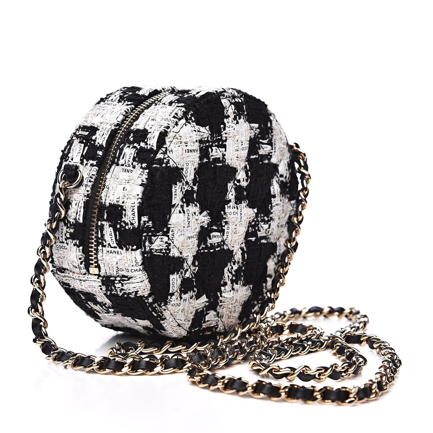 Chanel Tweed Round Clutch With Chain Black White 3 of 10