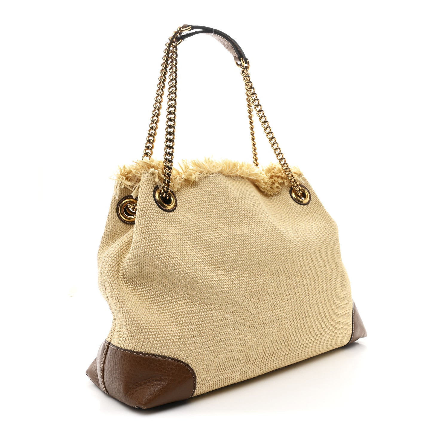 Raffia Medium Soho Chain Shoulder Bag Beige