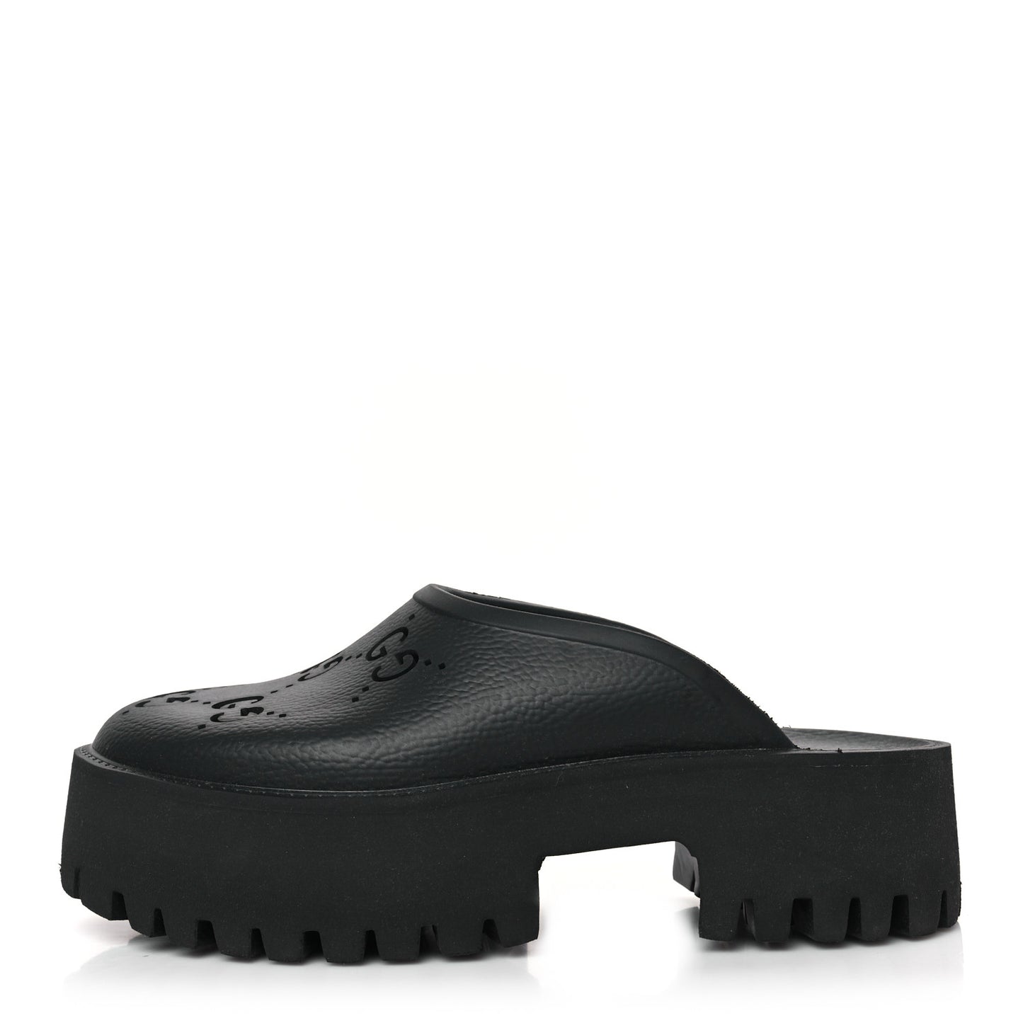 Rubber GG Monogram Perforated Elea Platform 55mm Lug Sole Sandals 39 Black