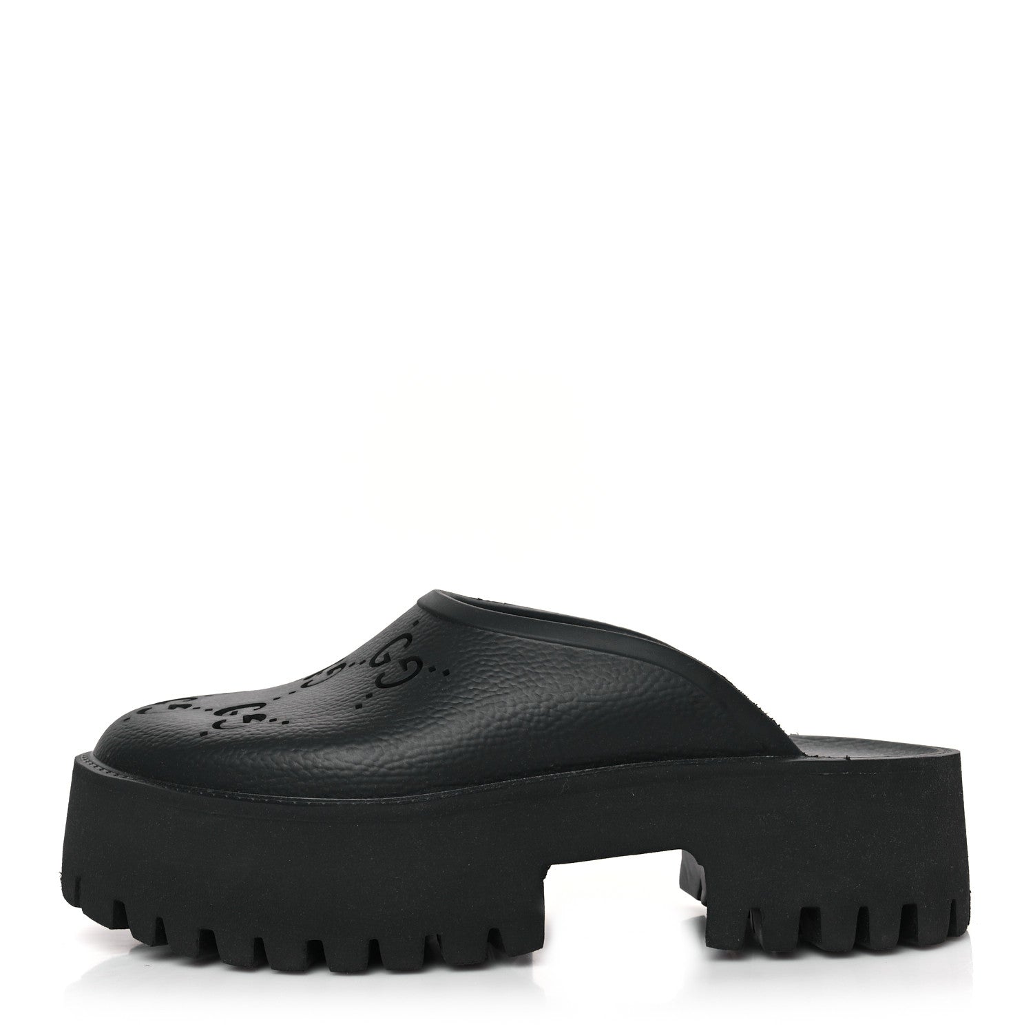 Gucci Rubber GG Monogram Perforated Elea Platform 55mm Lug Sole Sandals 39 Black 1 of 9
