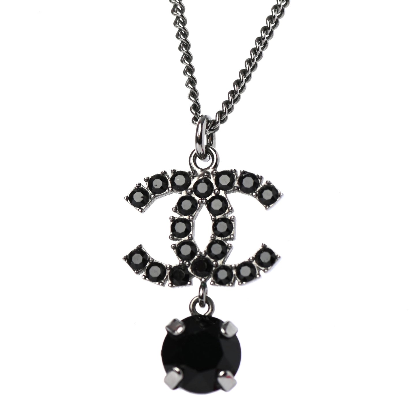 Ruthenium Crystal CC Drop Necklace Black