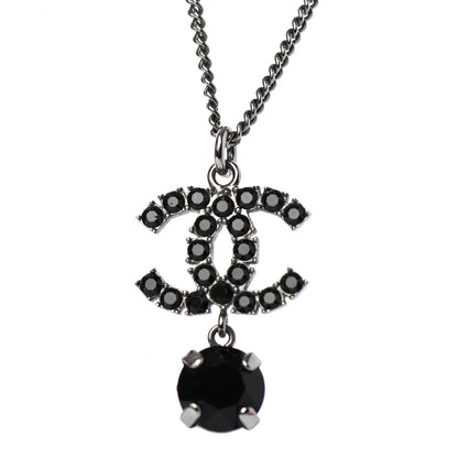 Chanel Ruthenium Crystal CC Drop Necklace Black 3 of 4