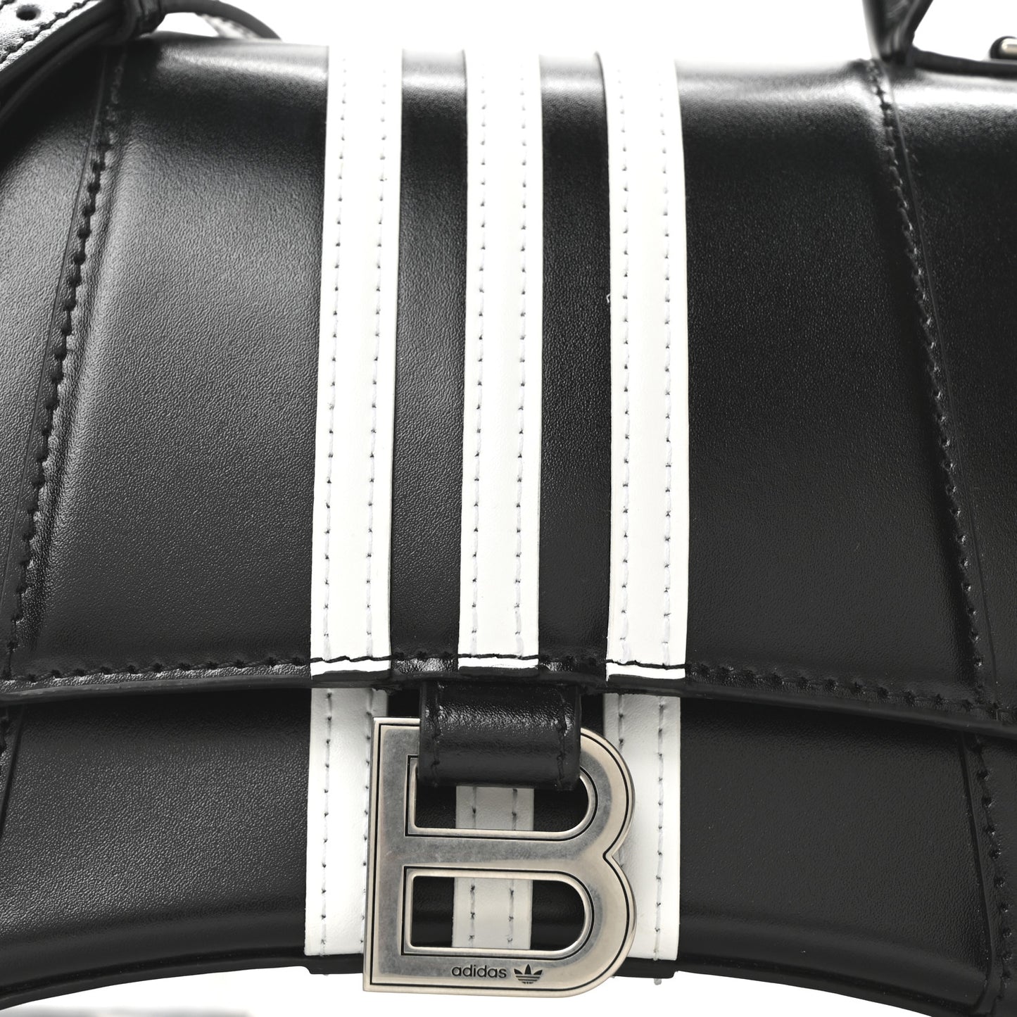 X ADIDAS Shiny Box Calfskin Small Hourglass Top Handle Bag Black White
