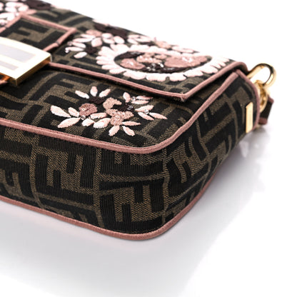 Fendi Fabric Jacquard FF 1974 Paisley Embroidered Baguette Tobacco Moro Rosa Quarzo Multicolor 10 of 13