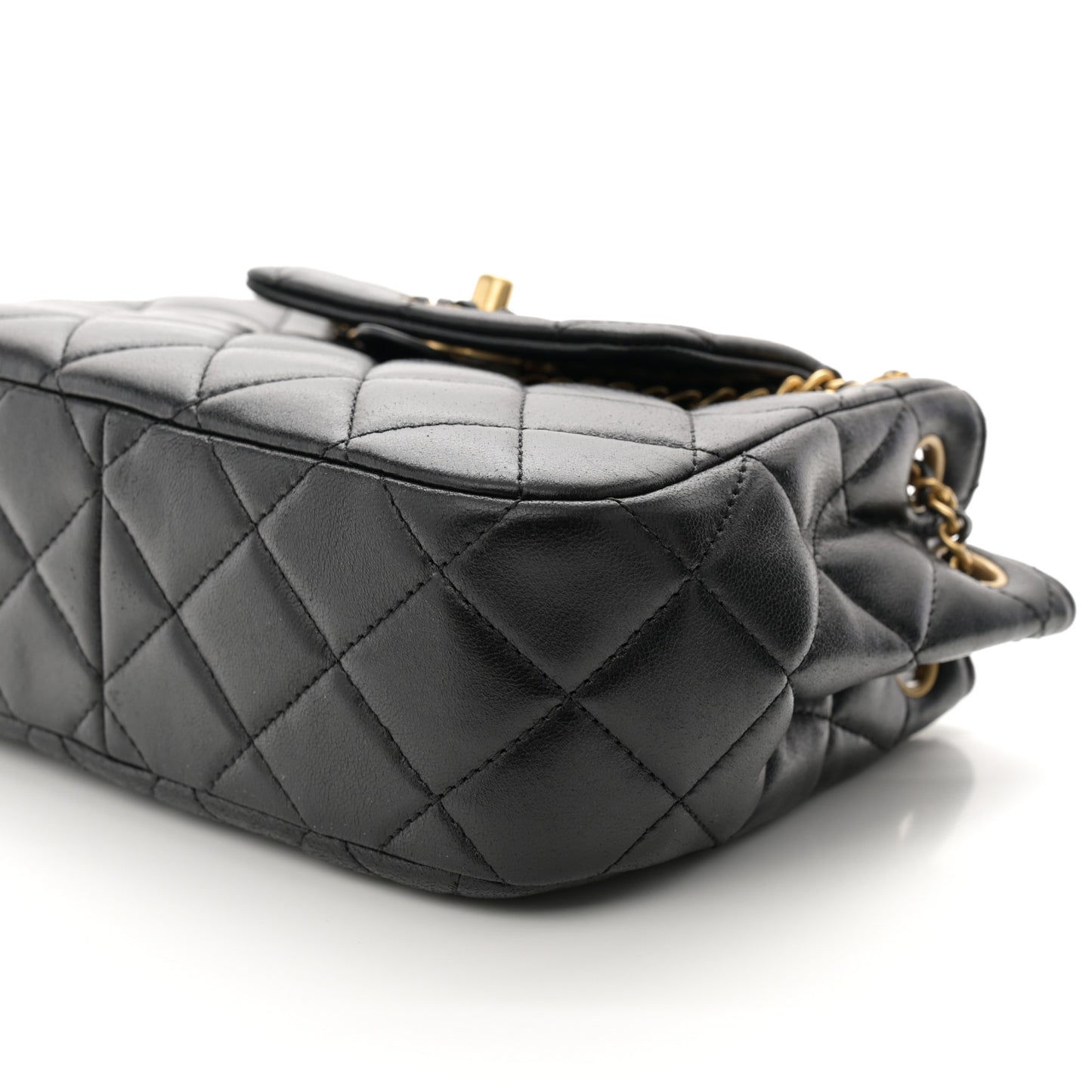 Lambskin Quilted Braided CC Accordion Flap Bag Black