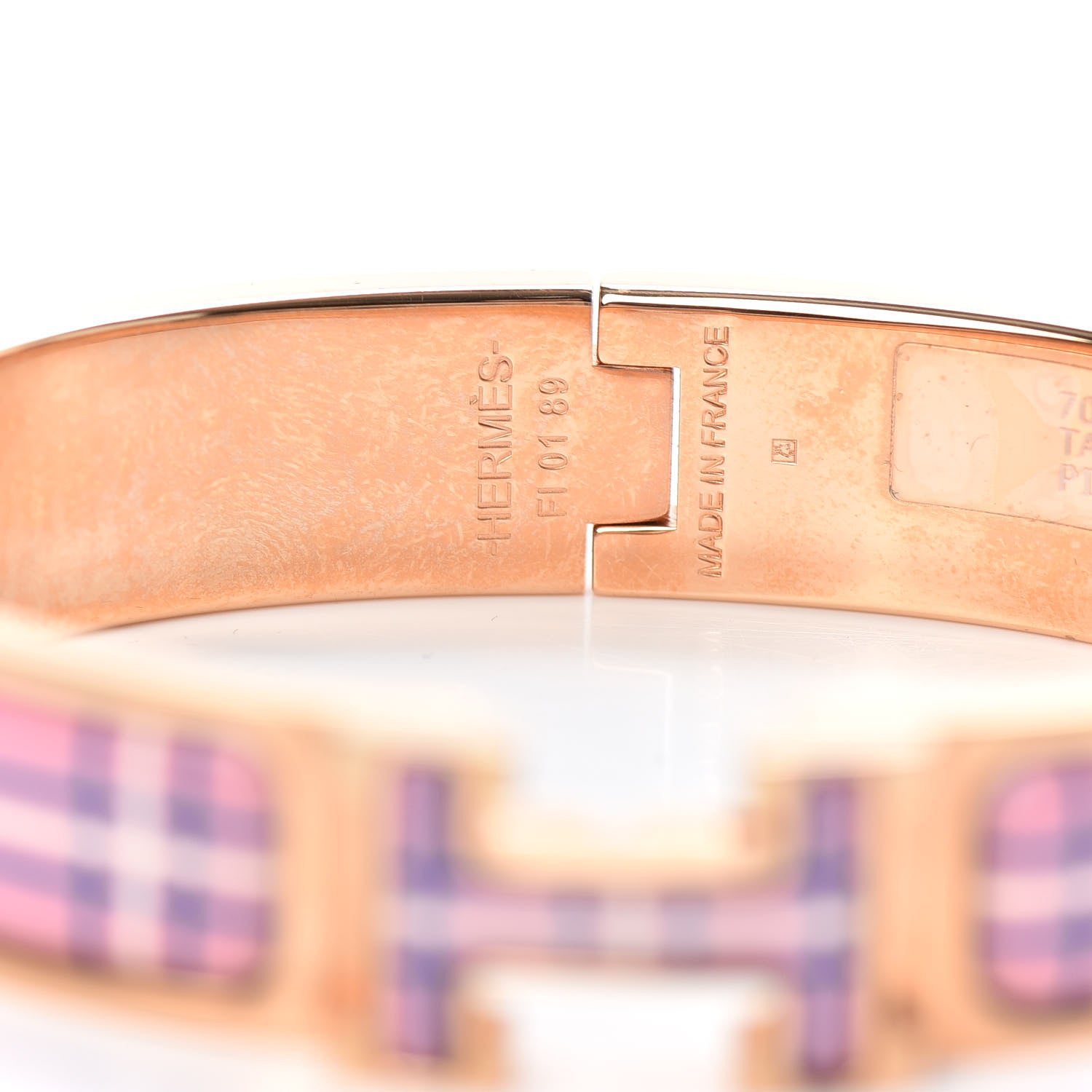 Hermes Enamel Narrow Clic Clac H Tartan Bracelet PM Pink Delirium 4 of 6