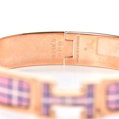Hermes Enamel Narrow Clic Clac H Tartan Bracelet PM Pink Delirium 4 of 6