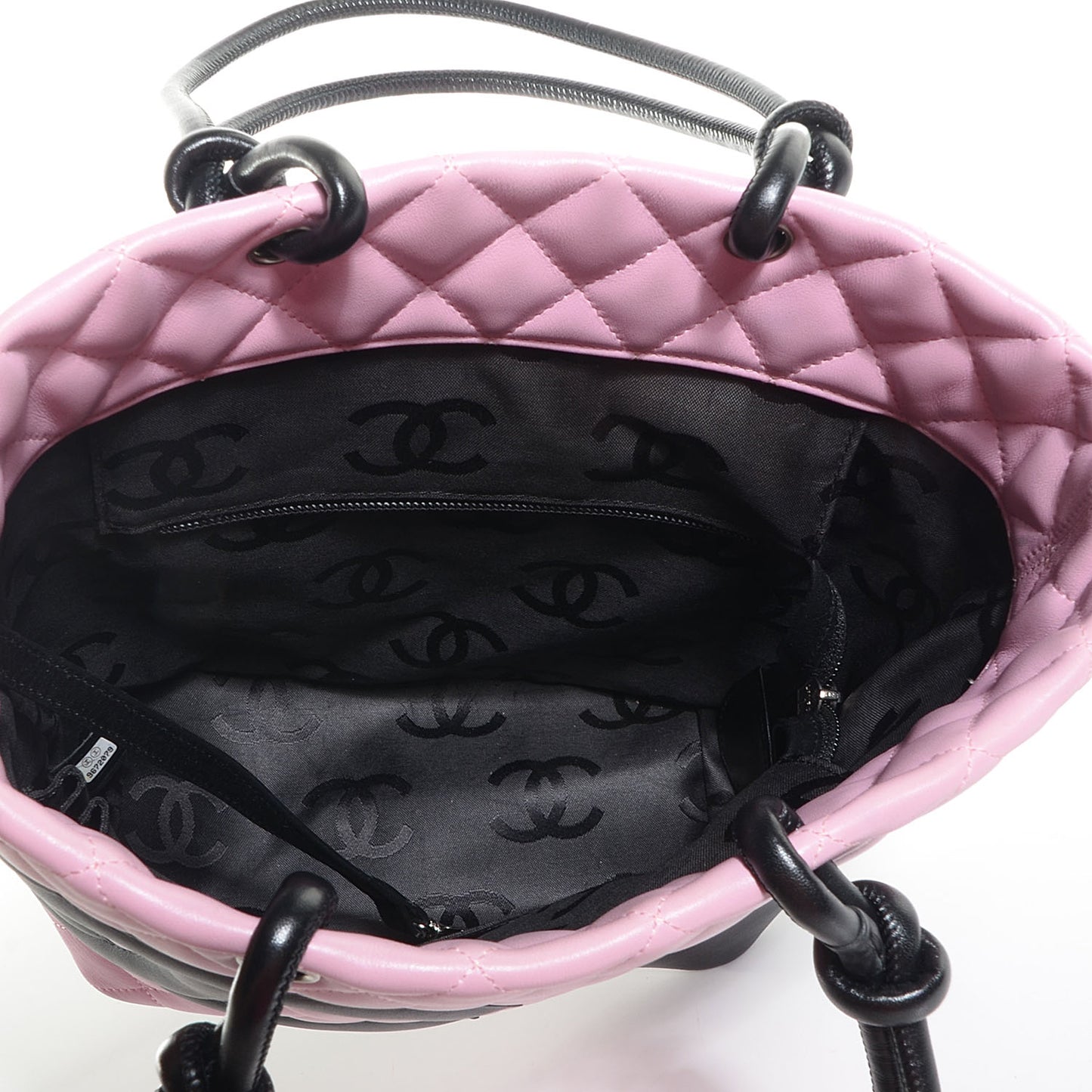 Calfskin Quilted Medium Cambon Tote Pink Black
