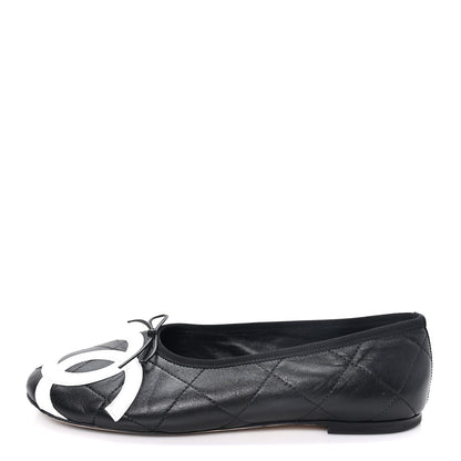 Chanel Lambskin Quilted CC Cambon Ballet Flats 42 Black White 1 of 9