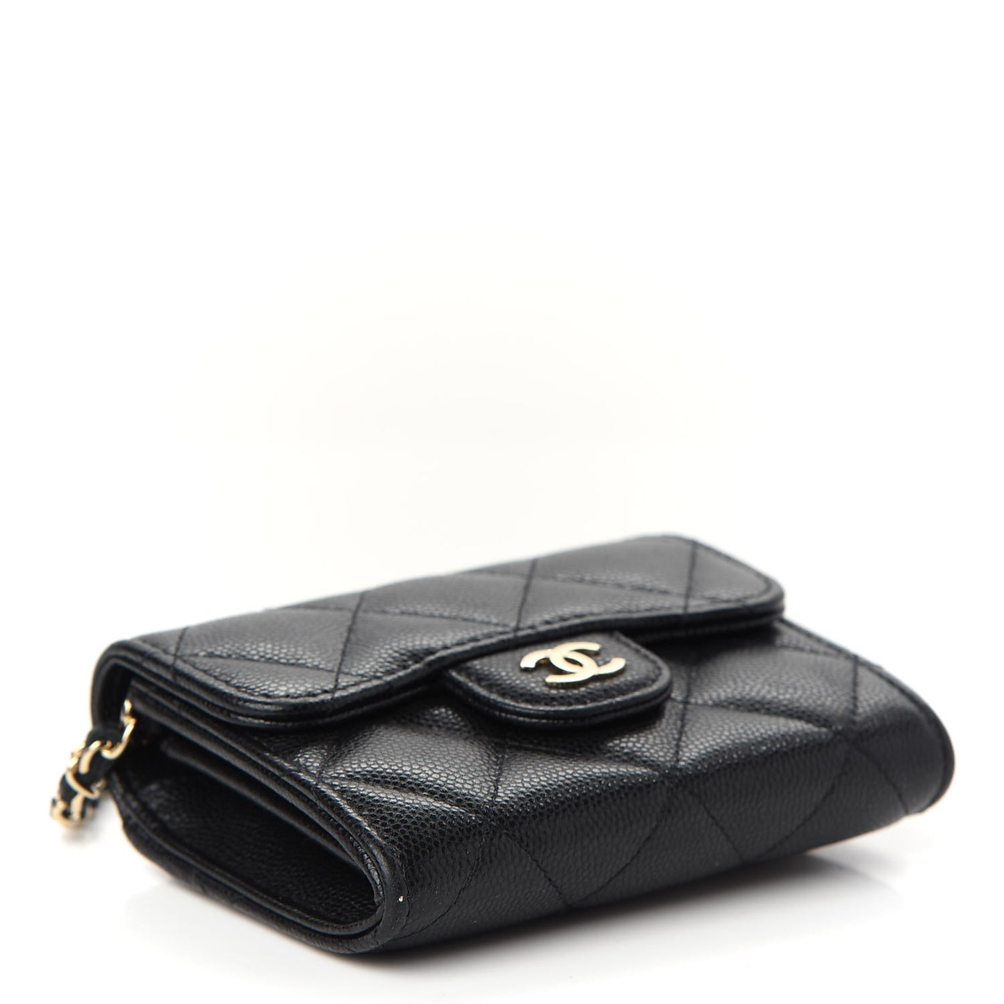 Caviar Quilted Flap Card Holder On Chain Black