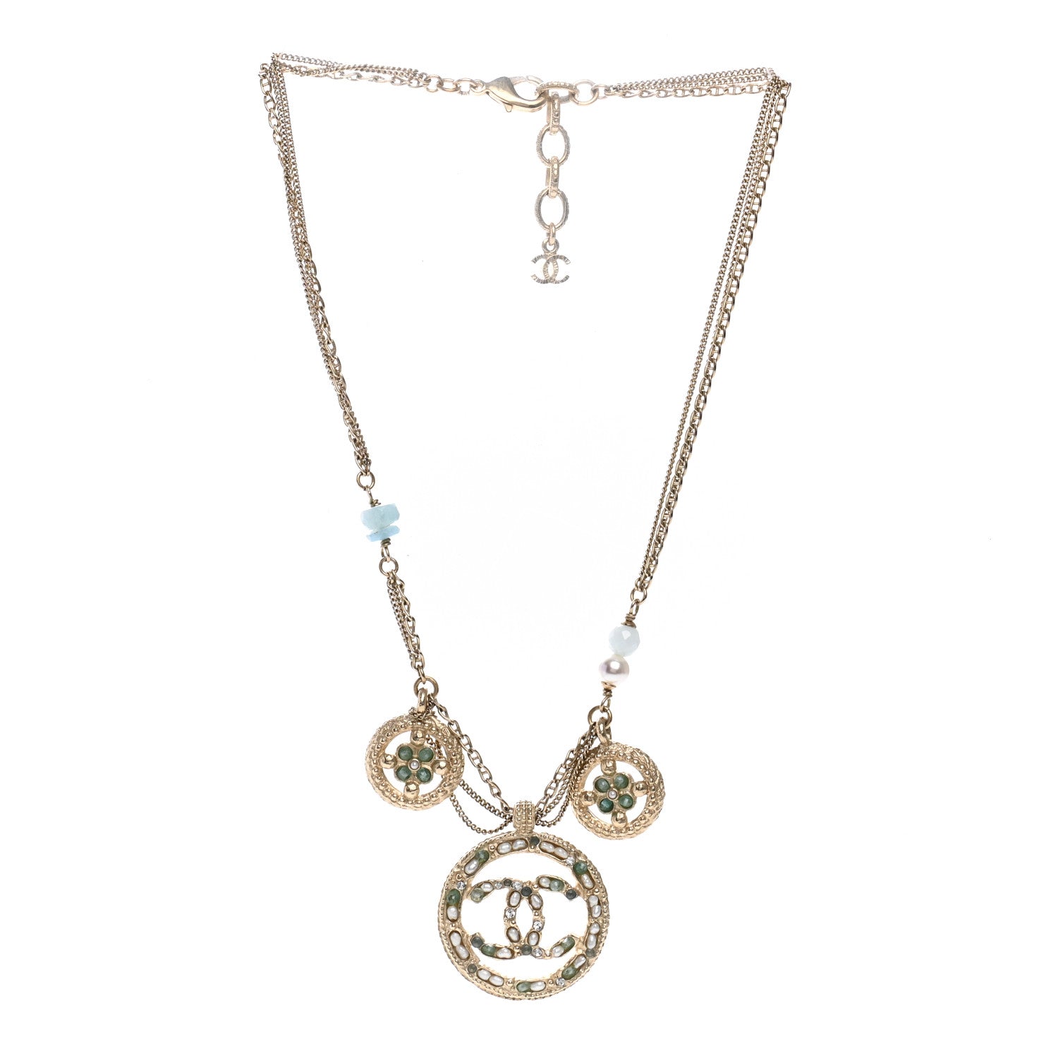 Chanel Bead Pearl CC Medallion Necklace Gold 5 of 14