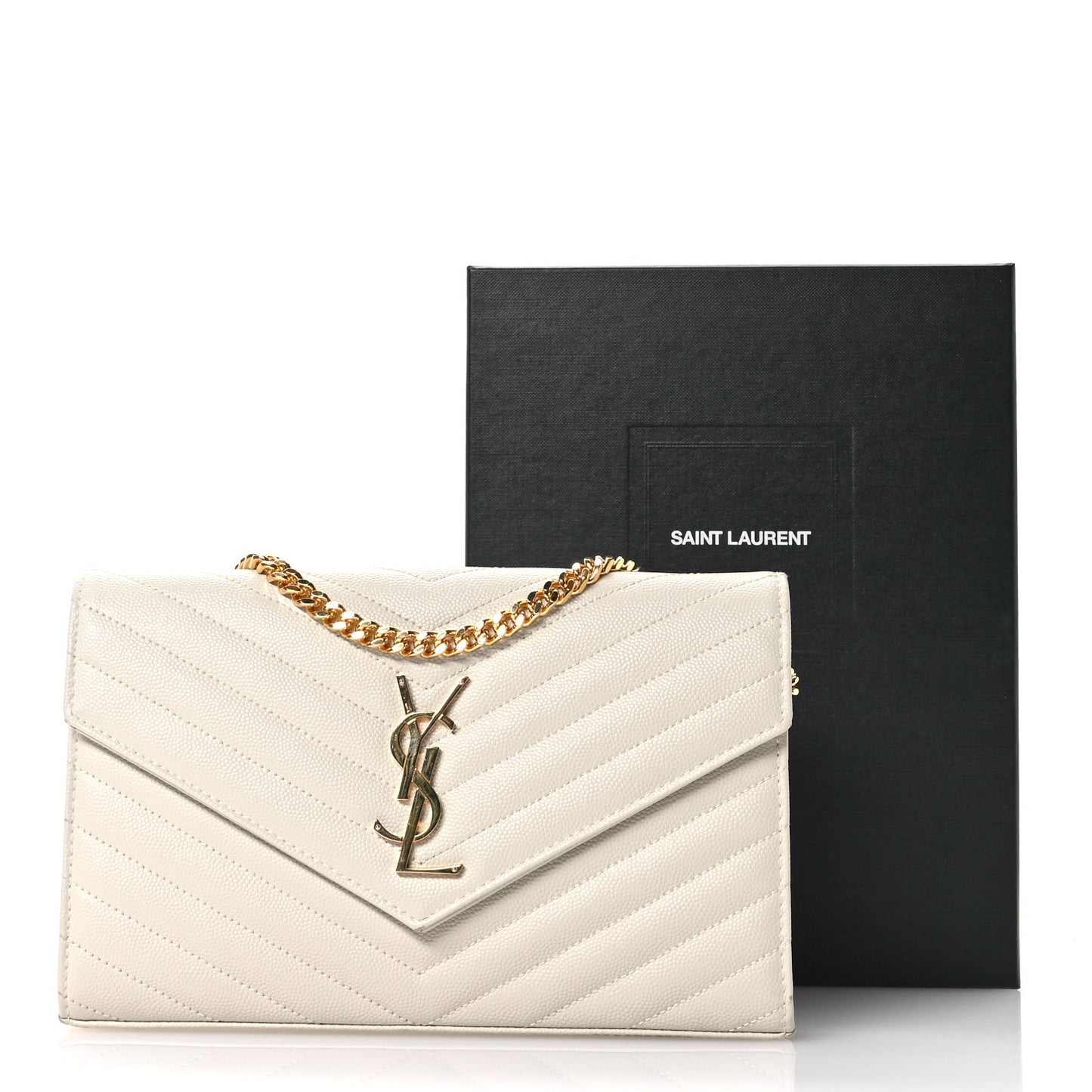 Grain De Poudre Matelasse Chevron Monogram Chain Wallet Crema Soft