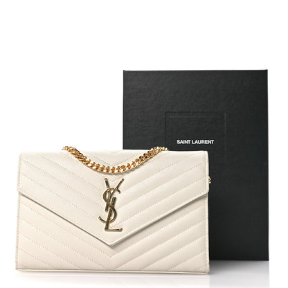 Saint Laurent Grain De Poudre Matelasse Chevron Monogram Chain Wallet Crema Soft 10 of 10
