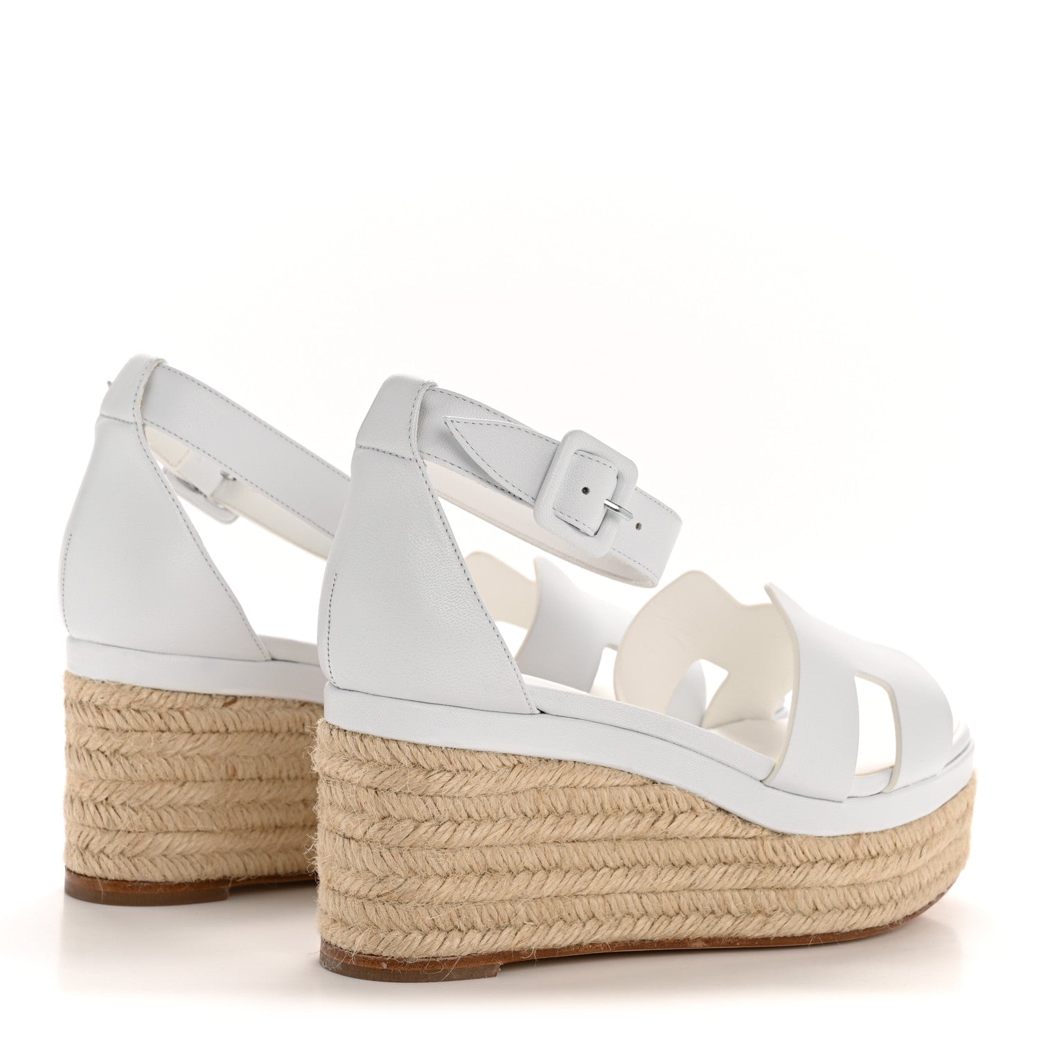 Hermes Goatskin Elda Espadrille Wedge Sandals 38 White 5 of 9