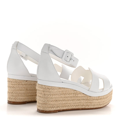 Hermes Goatskin Elda Espadrille Wedge Sandals 38 White 5 of 9