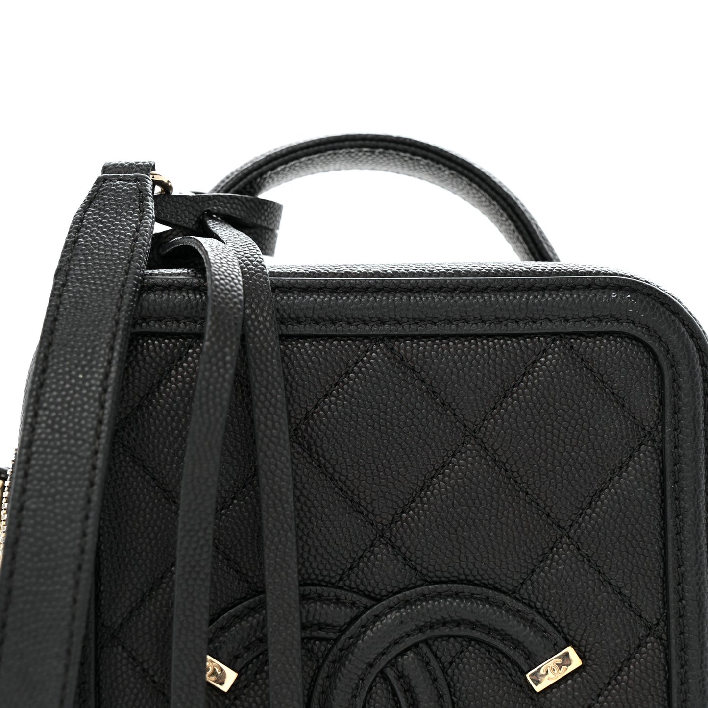 Caviar Quilted CC North South Filigree Vanity Case Black