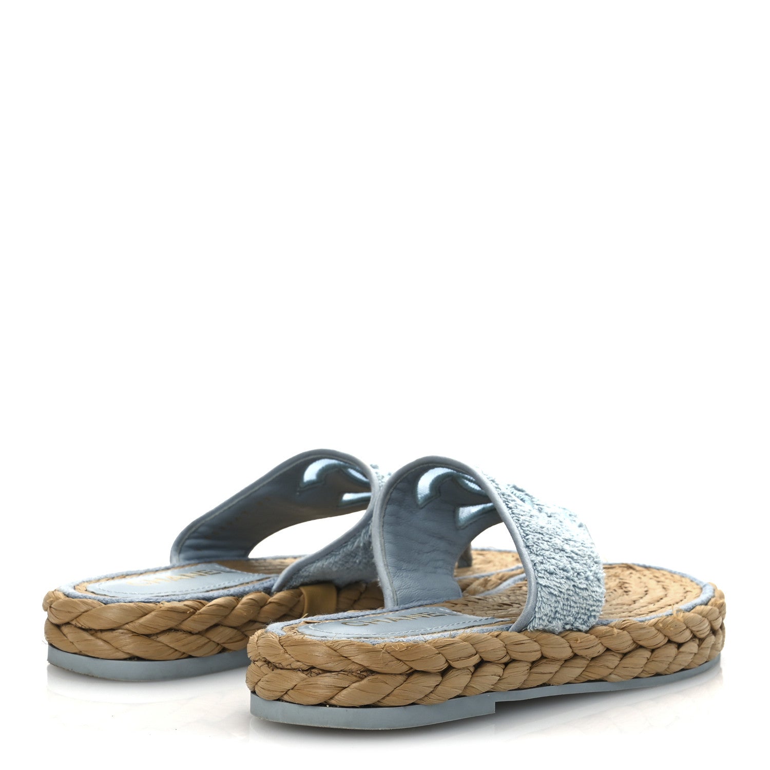Chanel Terry Cloth Raffia CC Logo Thong Sandals 37 Blue 5 of 17