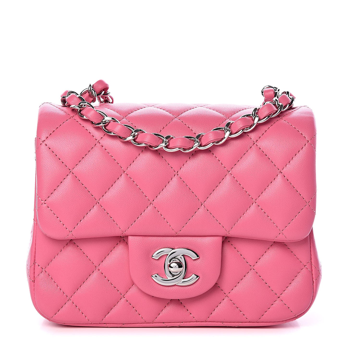 Lambskin Quilted Mini Square Flap Pink