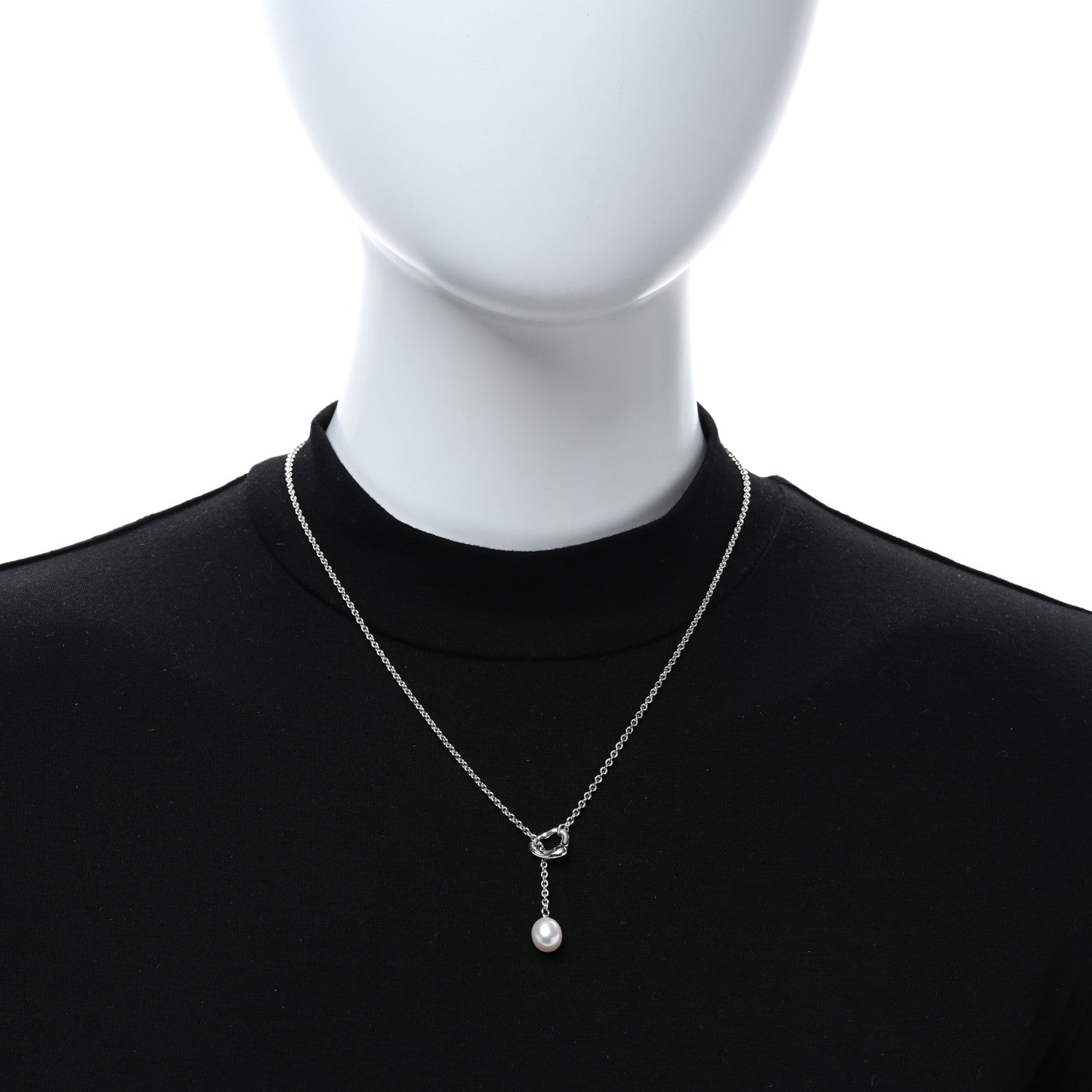 Tiffany Sterling Silver Pearl 7.5-8mm Elsa Peretti Open Heart Lariat Necklace 3 of 5