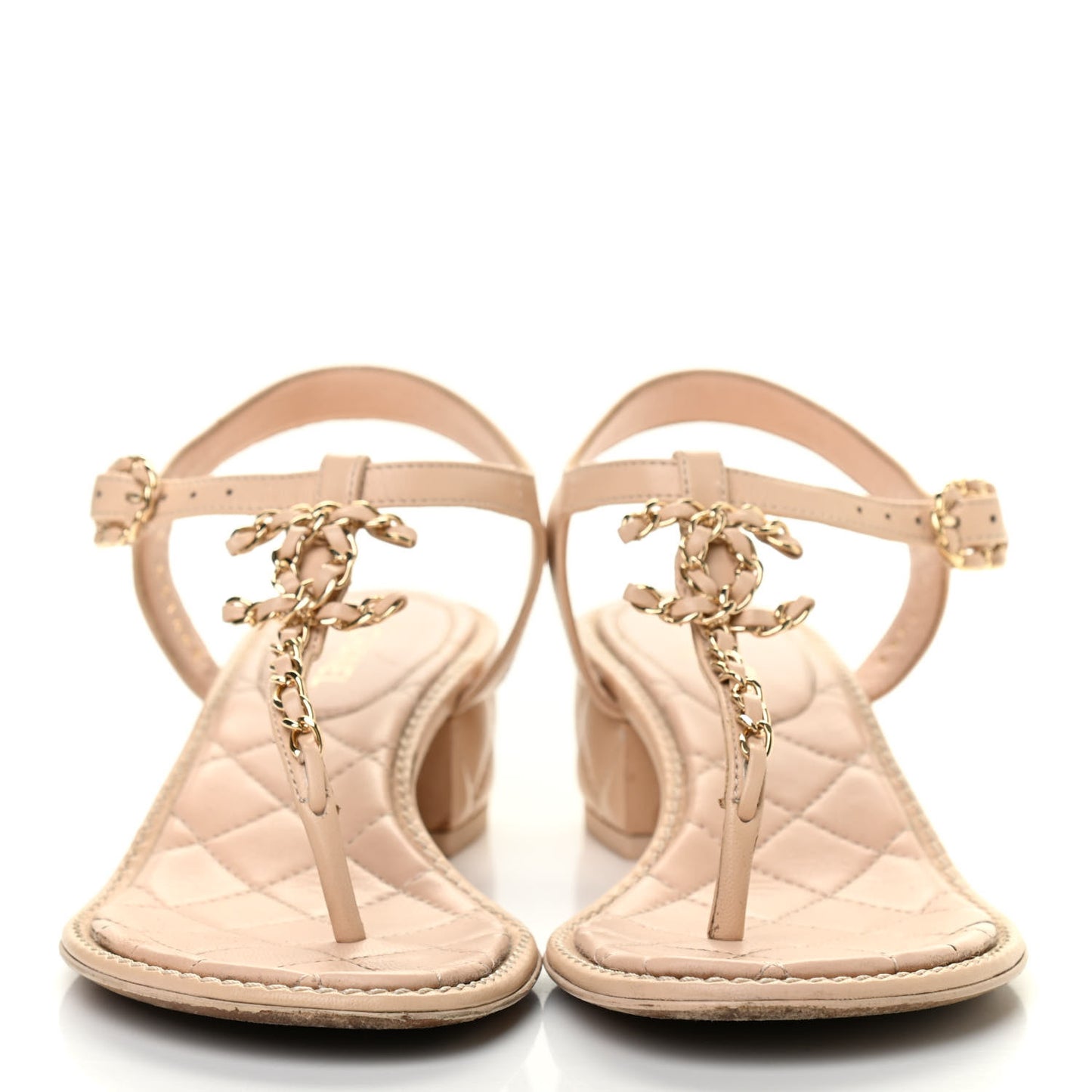 Lambskin Chain CC Logo Thong Sandals 35.5 Beige