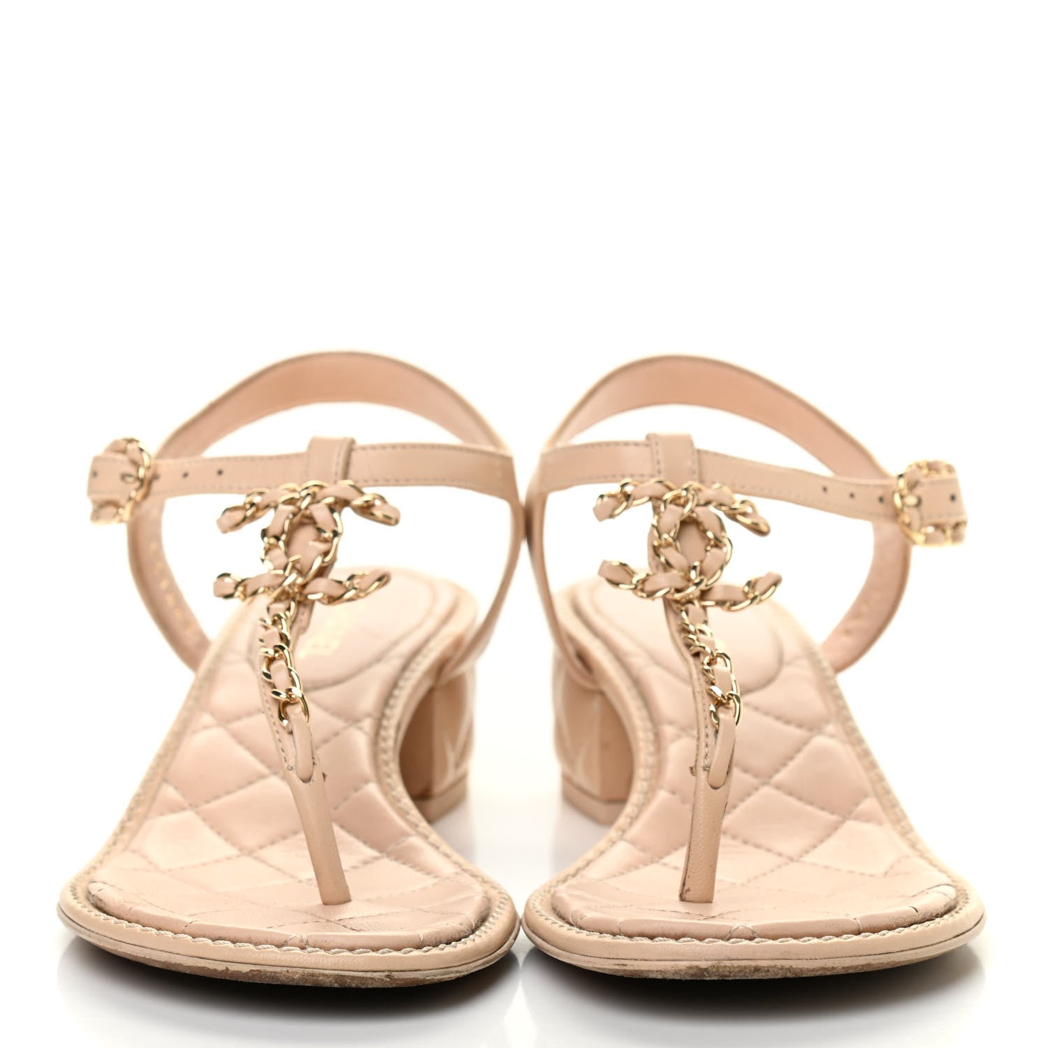 Chanel Lambskin Chain CC Logo Thong Sandals 35.5 Beige 2 of 9