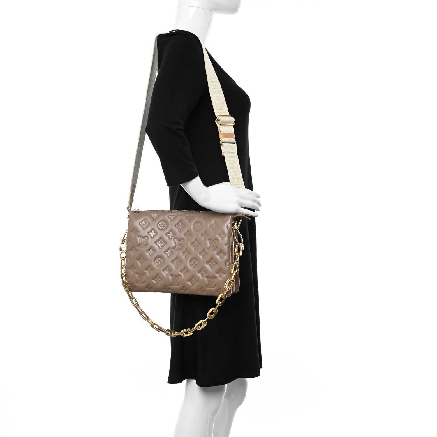 Louis Vuitton Lambskin Embossed Monogram Coussin PM Taupe 2 of 11