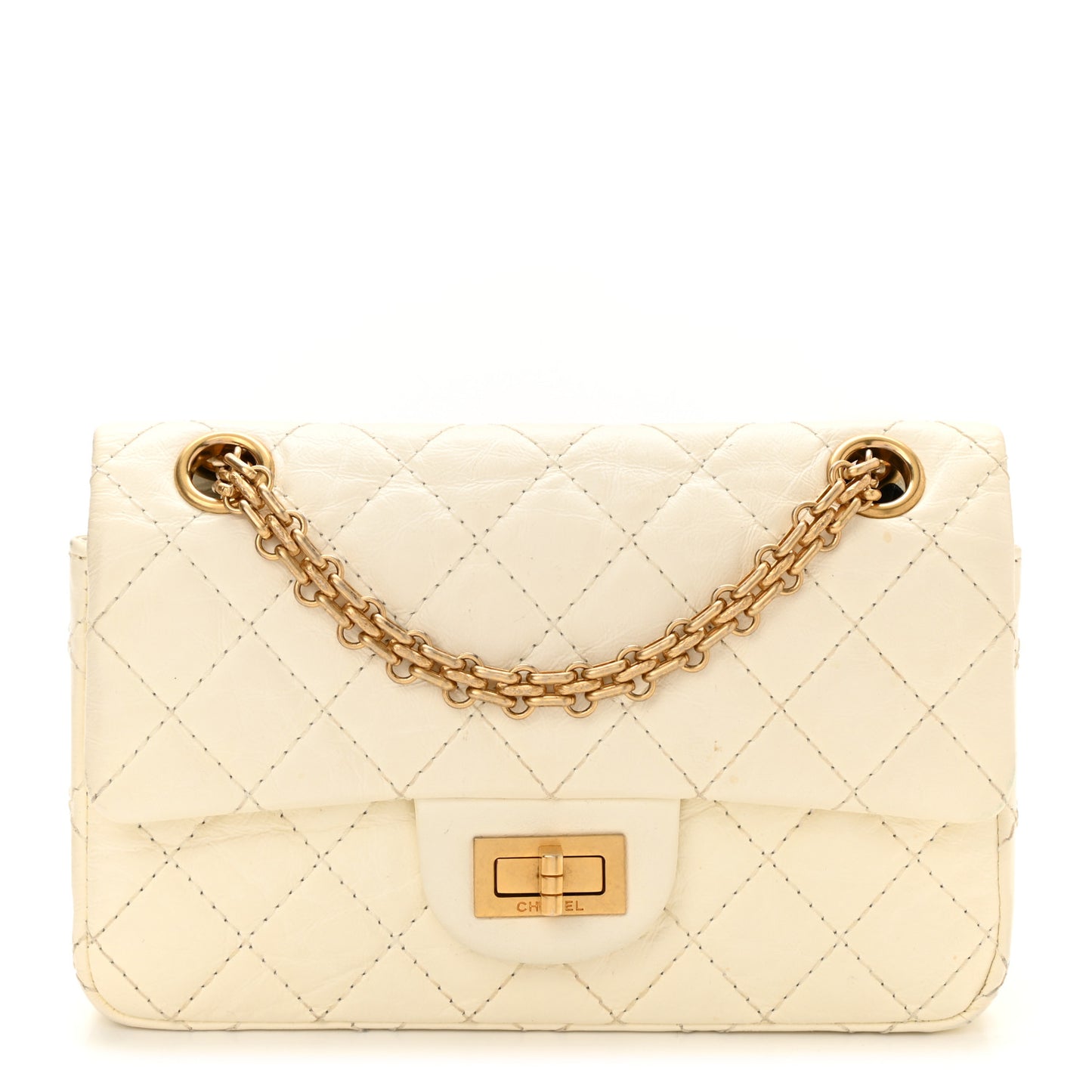 Aged Calfskin Quilted 2.55 Reissue Mini Flap White