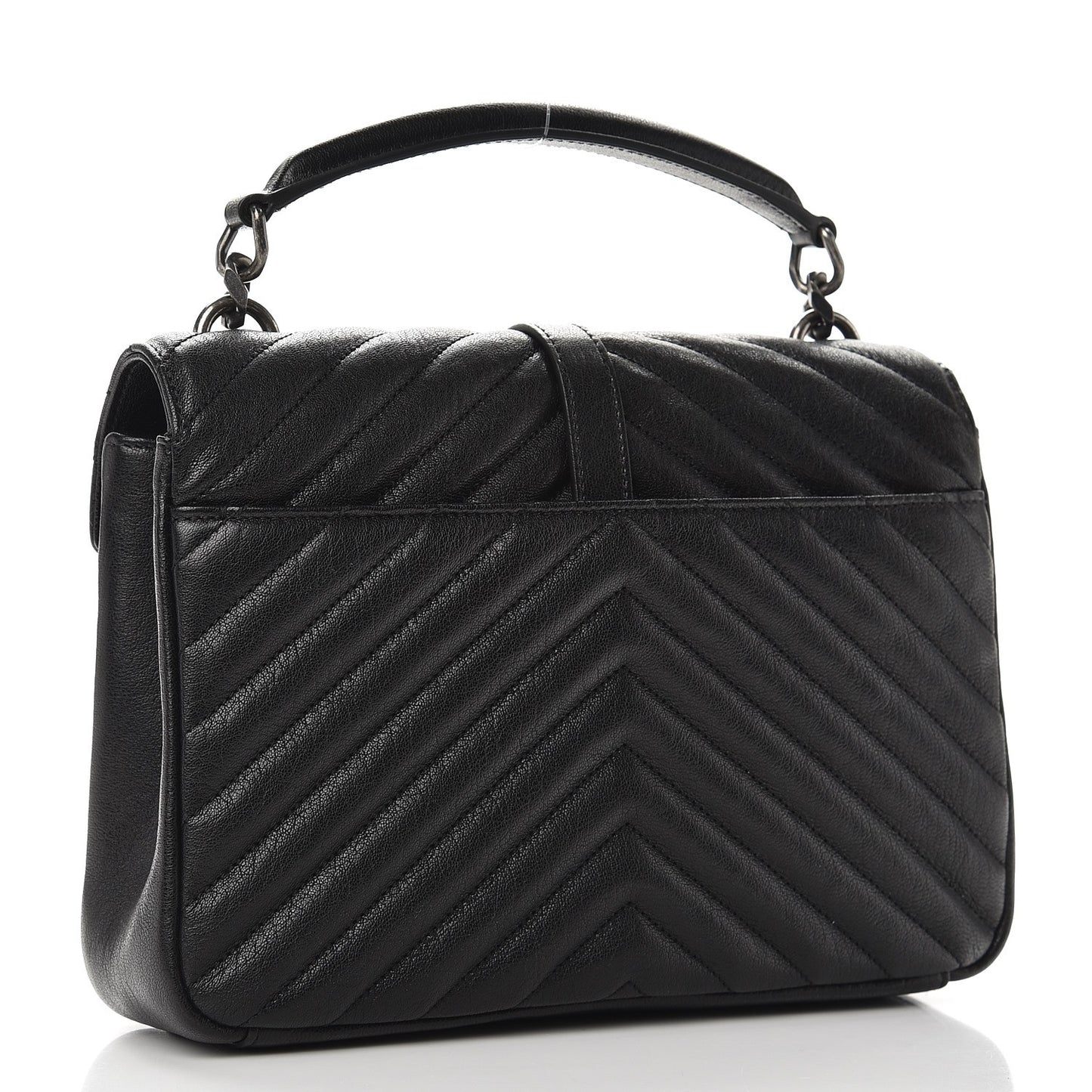 Sheepskin Matelasse Chevron Monogram Medium College Bag Black