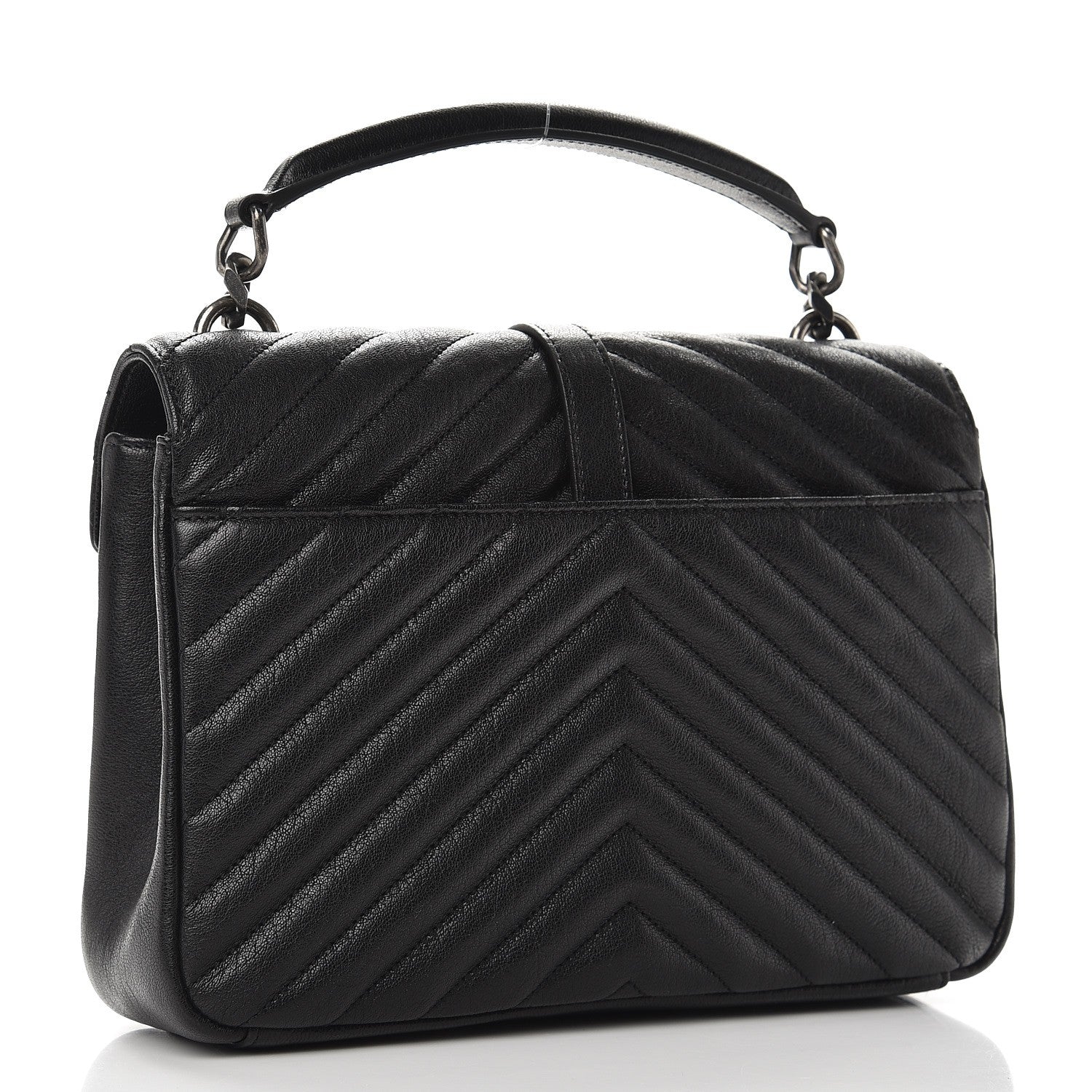 Saint Laurent Sheepskin Matelasse Chevron Monogram Medium College Bag Black 3 of 7
