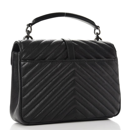 Saint Laurent Sheepskin Matelasse Chevron Monogram Medium College Bag Black 3 of 7