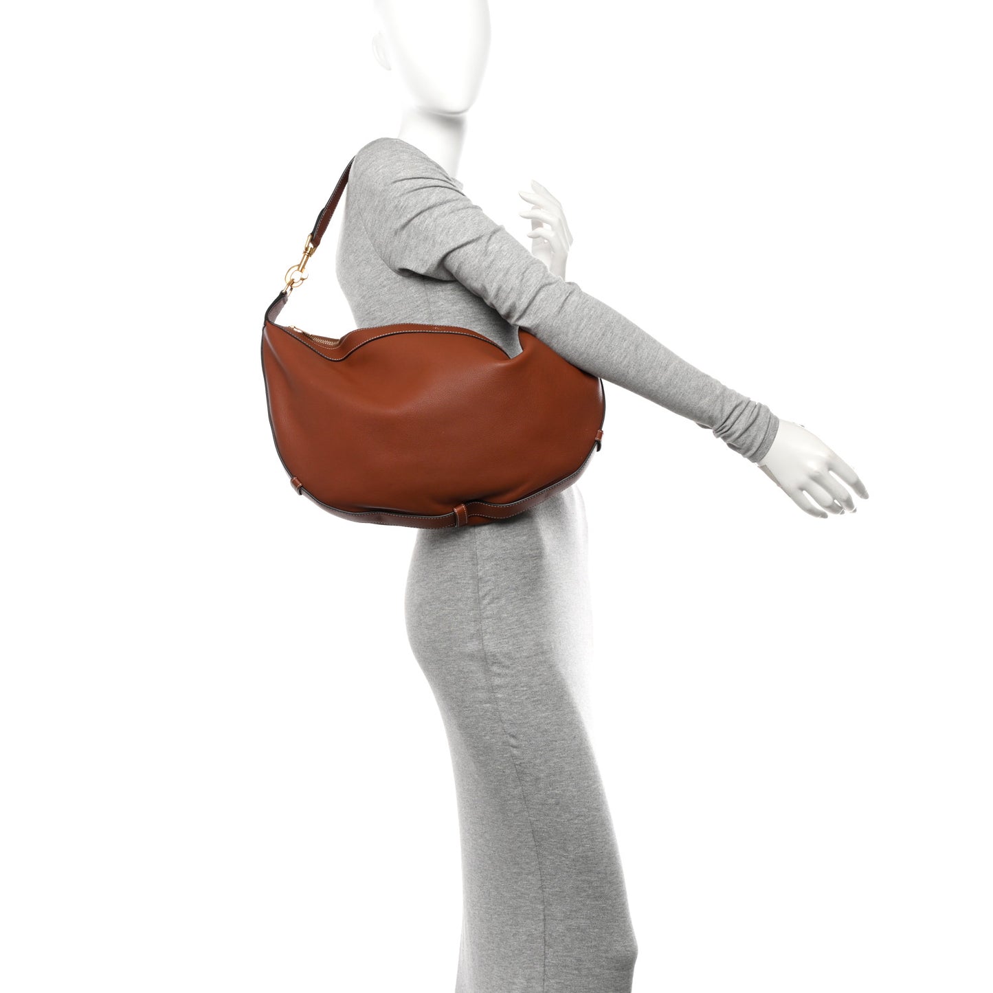 Supple Calfskin Medium Strap Leandre Shoulder Bag Brown