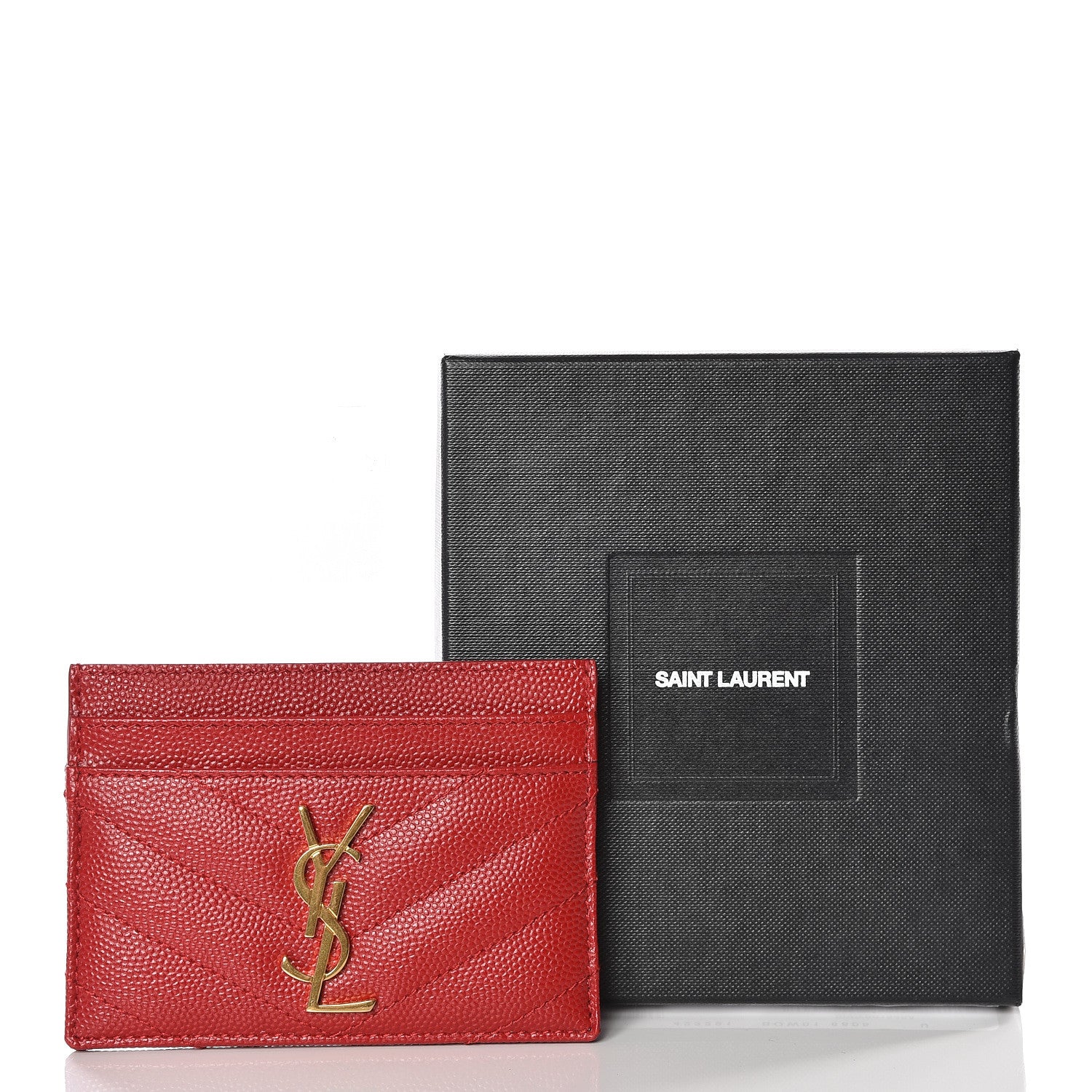 Saint Laurent Grain De Poudre Matelasse Chevron Monogram Credit Card Case New Red 10 of 10