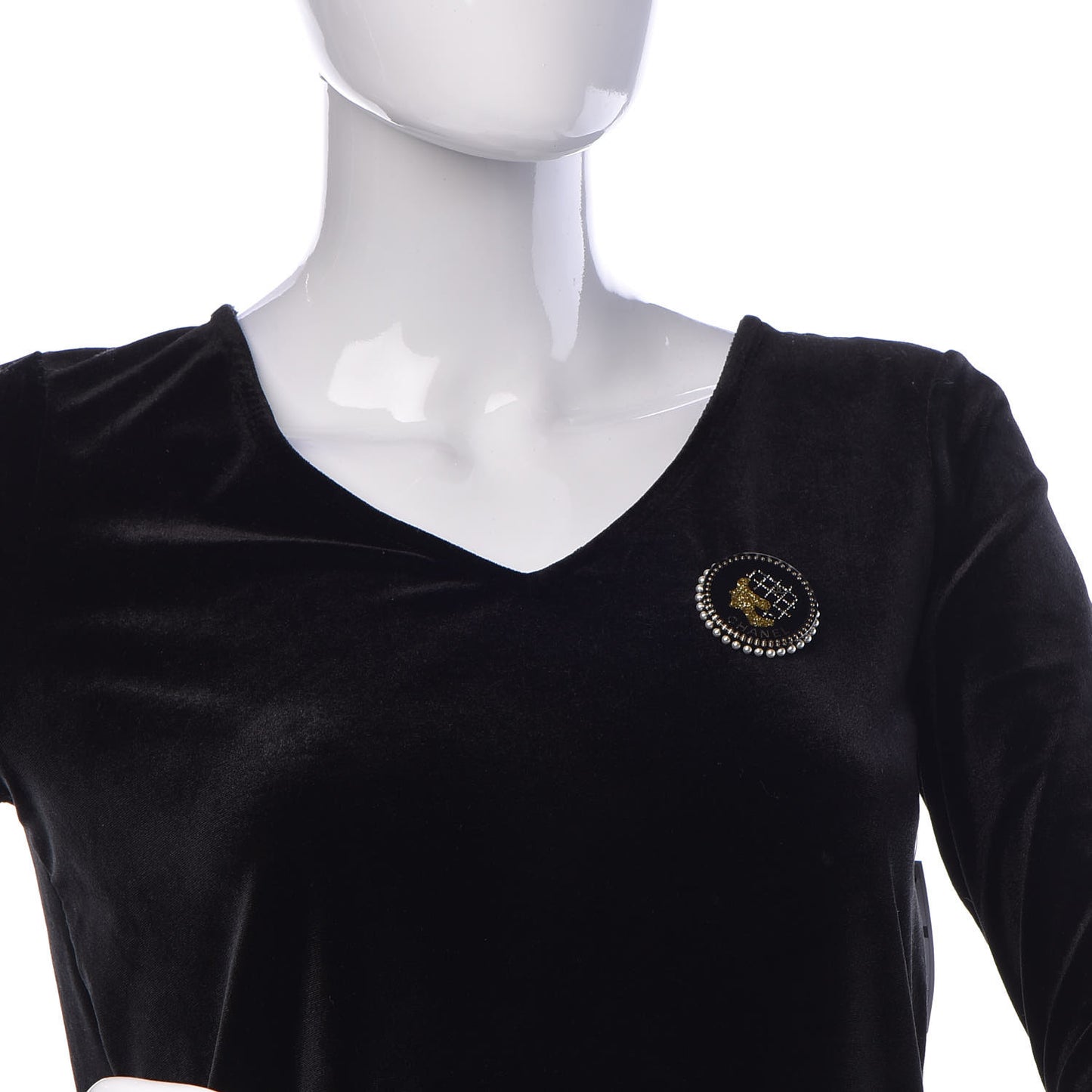 Resin Crystal Pearl CC Pin Brooch Black Gold