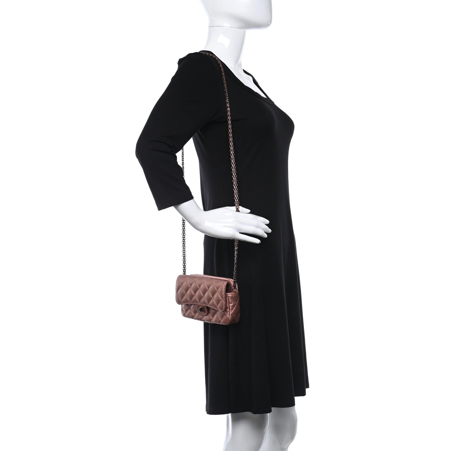 Metallic Grained Calfskin Quilted 2.55 Reissue Phone Holder With Chain Copper
