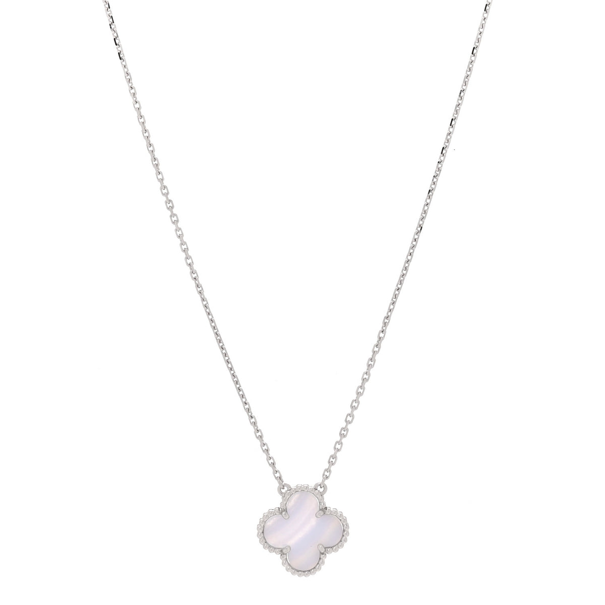 Van Cleef & Arpels 18k White Gold Chalcedony Vintage Alhambra Pendant Necklace 1 of 6