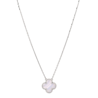 Van Cleef & Arpels 18k White Gold Chalcedony Vintage Alhambra Pendant Necklace 1 of 6