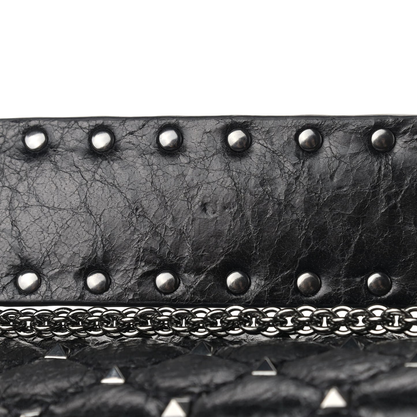Craquele Nappa Large Rockstud Spike Shoulder Bag Black
