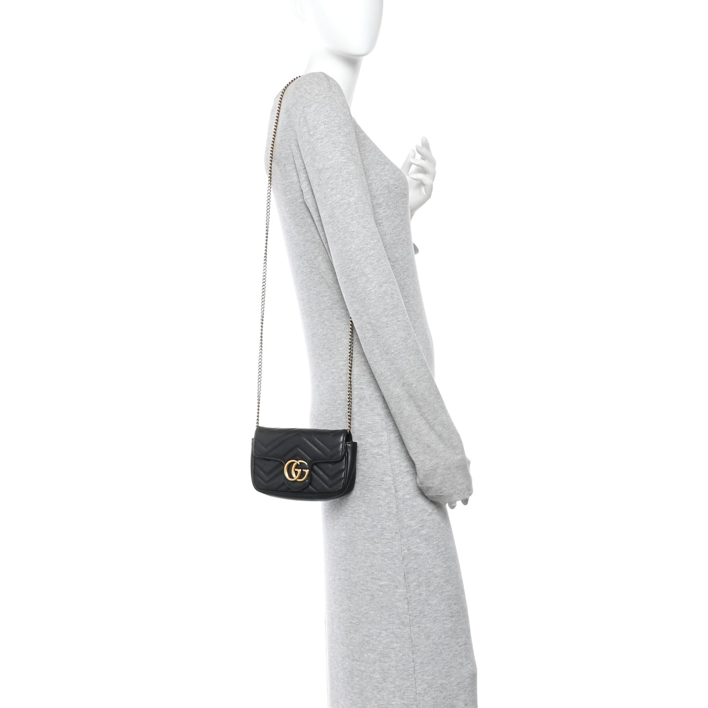 Calfskin Matelasse Super Mini GG Marmont Shoulder Bag Black