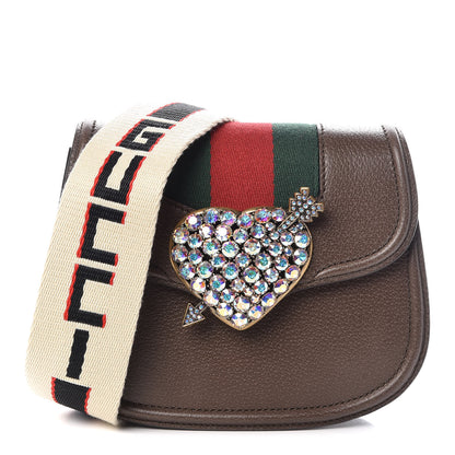 Gucci Textured Calfskin Web Crystal Heart Stripe Small Totem Shoulder Bag New Acero 1 of 9