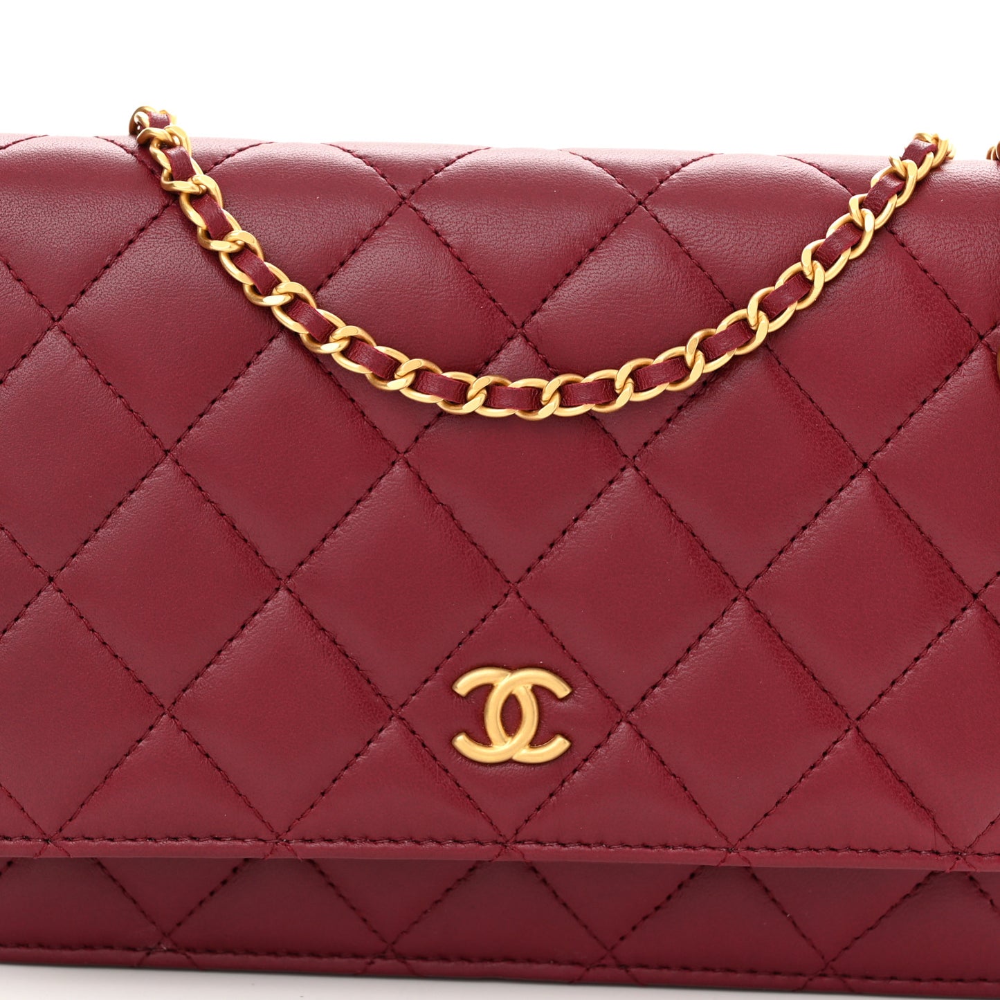 Lambskin Resin Quilted Coco Hearts Wallet On Chain WOC Burgundy