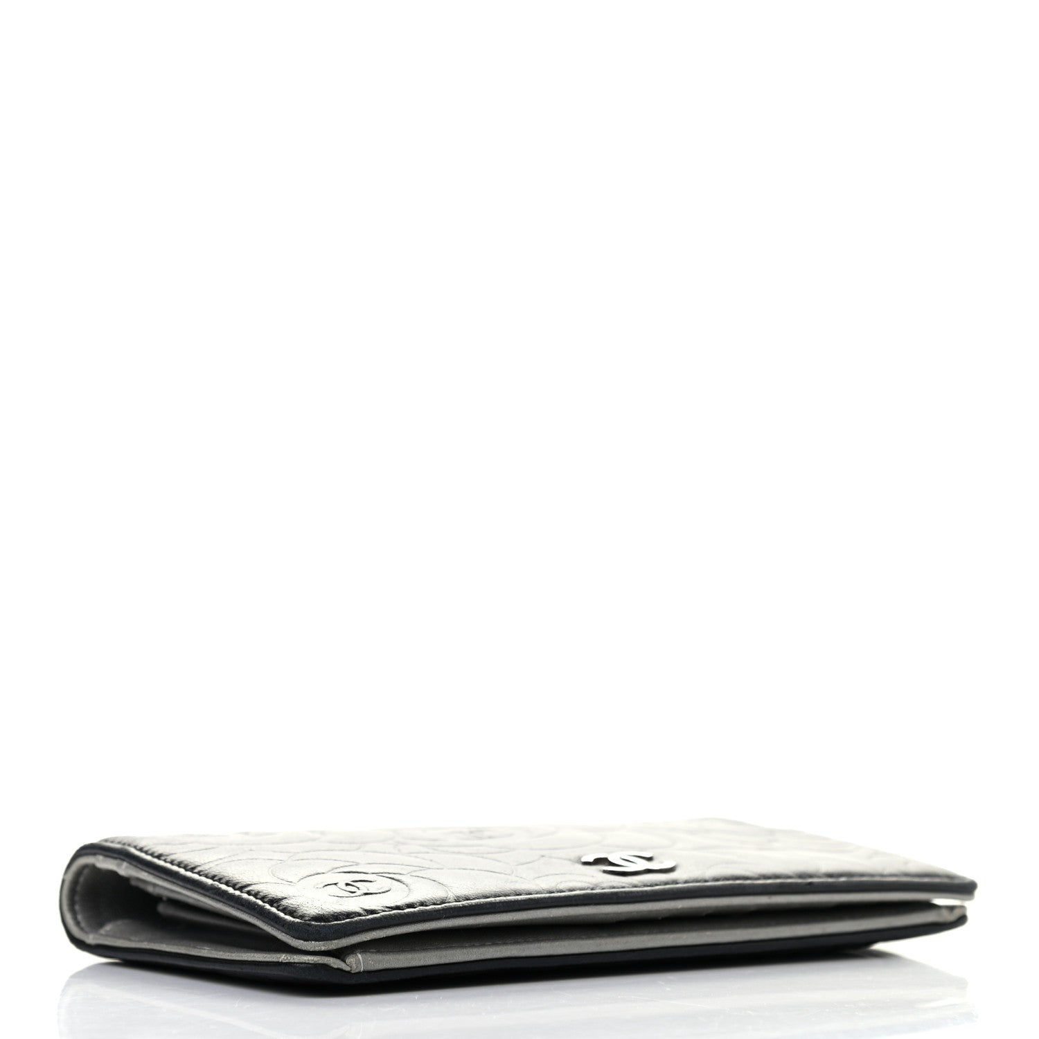 Chanel Lambskin Camellia Embossed Yen Wallet Black 8 of 16